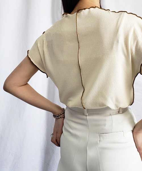 me+em select(ミームセレクト)の「【 2通りの着方を楽しめる 】2WAY ラインステッチリブメロードルマンTシャツ(Tシャツ/カットソー・レディース・ミント/ライトブルー/ホワイト/オリーブ/ベージュ/ブラック・FREE)」の18枚目の写真