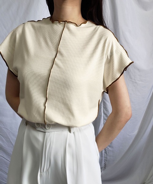 me+em select(ミームセレクト)の「【 2通りの着方を楽しめる 】2WAY ラインステッチリブメロードルマンTシャツ(Tシャツ/カットソー・レディース・ミント/ライトブルー/ホワイト/オリーブ/ベージュ/ブラック・FREE)」の17枚目の写真