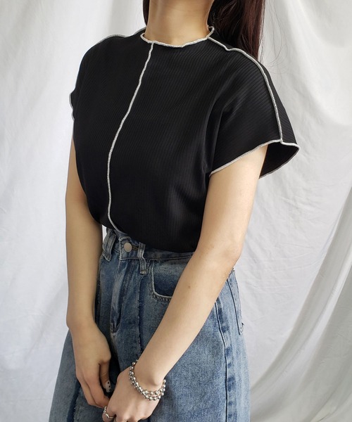 me+em select(ミームセレクト)の「【 2通りの着方を楽しめる 】2WAY ラインステッチリブメロードルマンTシャツ(Tシャツ/カットソー・レディース・ミント/ライトブルー/ホワイト/オリーブ/ベージュ/ブラック・FREE)」の22枚目の写真
