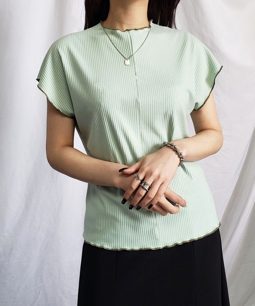 me+em select(ミームセレクト)の「【 2通りの着方を楽しめる 】2WAY ラインステッチリブメロードルマンTシャツ(Tシャツ/カットソー・レディース・ミント/ライトブルー/ホワイト/オリーブ/ベージュ/ブラック・FREE)」の12枚目の写真