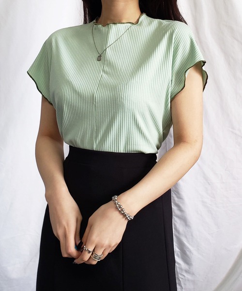 me+em select(ミームセレクト)の「【 2通りの着方を楽しめる 】2WAY ラインステッチリブメロードルマンTシャツ(Tシャツ/カットソー・レディース・ミント/ライトブルー/ホワイト/オリーブ/ベージュ/ブラック・FREE)」の11枚目の写真