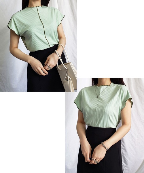 me+em select(ミームセレクト)の「【 2通りの着方を楽しめる 】2WAY ラインステッチリブメロードルマンTシャツ(Tシャツ/カットソー・レディース・ミント/ライトブルー/ホワイト/オリーブ/ベージュ/ブラック・FREE)」の7枚目の写真