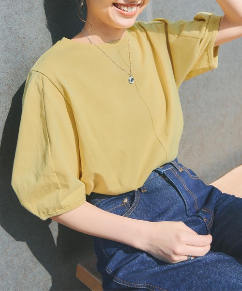 titivate（ティティベイト）の「デザインコクーンスリーブTシャツ（Tシャツ/カットソー・レディース・オフホワイト/オレンジ/ブルー/ブラック/ダークオレンジ/イエロー/グリーン・FREE）」の6枚目の写真