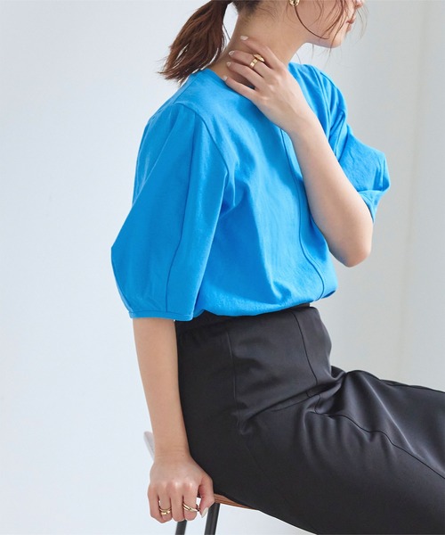 titivate（ティティベイト）の「デザインコクーンスリーブTシャツ（Tシャツ/カットソー・レディース・オフホワイト/オレンジ/ブルー/ブラック/ダークオレンジ/イエロー/グリーン・FREE）」の15枚目の写真