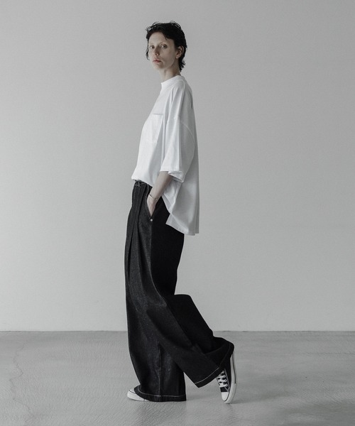 loose stylish double tuck wide denim PT / ルーズ