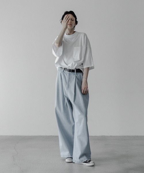 loose stylish double tuck wide denim PT / ルーズ