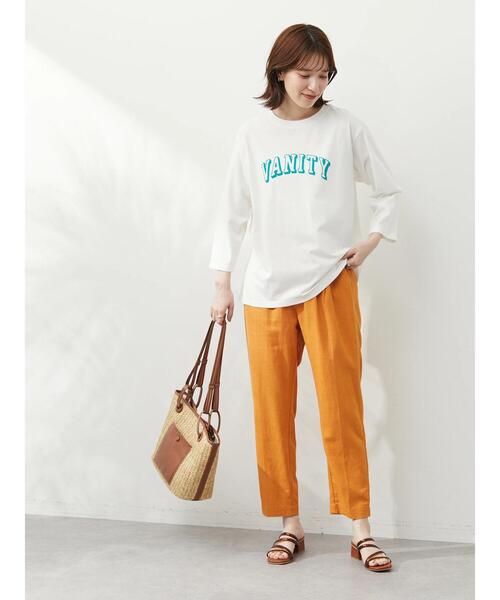 Green Parks(グリーンパークス)の「七分袖カレッジロゴTシャツ(Tシャツ/カットソー・レディース・パープル/ネイビー/オフホワイト・FREE)」の4枚目の写真