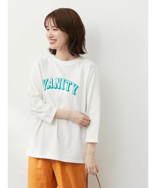 Green Parks(グリーンパークス)の「七分袖カレッジロゴTシャツ(Tシャツ/カットソー・レディース・パープル/ネイビー/オフホワイト・FREE)」の7枚目の写真