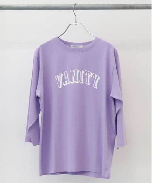 Green Parks(グリーンパークス)の「七分袖カレッジロゴTシャツ(Tシャツ/カットソー・レディース・パープル/ネイビー/オフホワイト・FREE)」の3枚目の写真