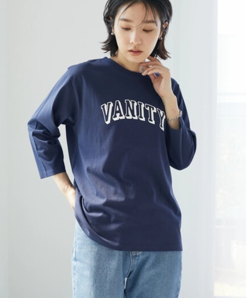 Green Parks(グリーンパークス)の「七分袖カレッジロゴTシャツ(Tシャツ/カットソー・レディース・パープル/ネイビー/オフホワイト・FREE)」の2枚目の写真