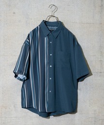 【a】とろみポリエステルストライプビックシャツ 半袖