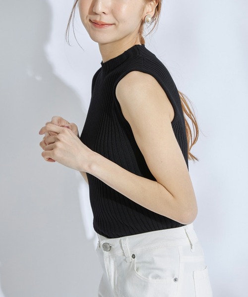 tocco closet（トッコ　クローゼット）の「プチハイネックノースリーブリブニットプルオーバー（ニット/セーター・レディース・ブラック/ベージュ/モカ・M）」の10枚目の写真