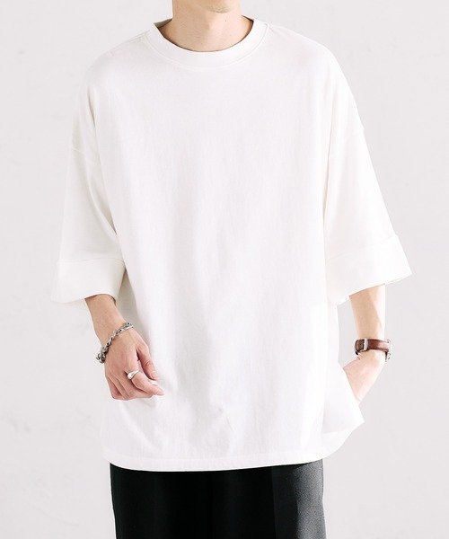 epnok（エプノック）の「ロールアップルーズTee（Tシャツ/カットソー・メンズ・チャコールグレー/オフホワイト/グレイッシュベージュ・SMALL/MEDIUM/LARGE）」の2枚目の写真