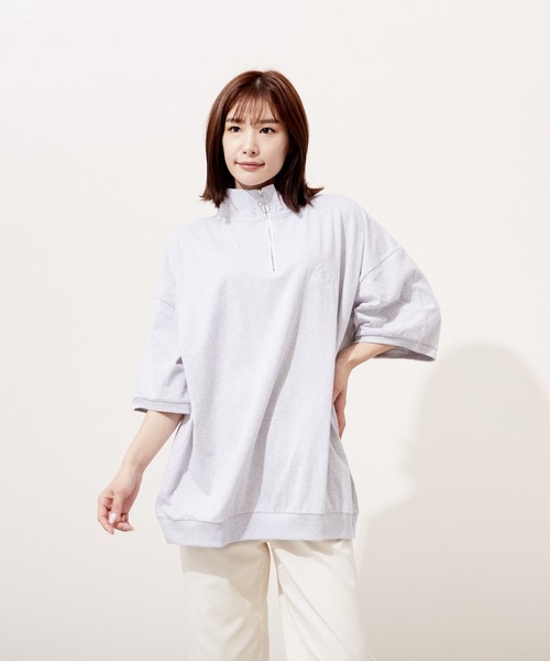 VIBGYOR(ヴィブジョー)の「ハーフZIP 刺繍 半袖 Hi/N(BEY)(Tシャツ/カットソー・メンズ・アッシュグレー/マスタード/ミント・MEDIUM/LARGE)」の1枚目の写真