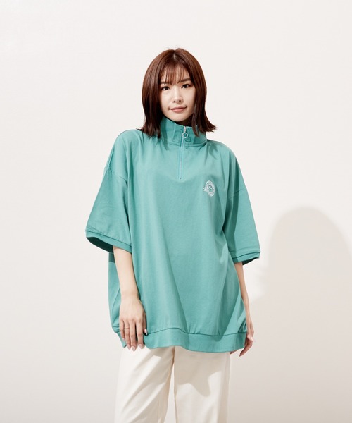 VIBGYOR(ヴィブジョー)の「ハーフZIP 刺繍 半袖 Hi/N(BEY)(Tシャツ/カットソー・メンズ・アッシュグレー/マスタード/ミント・MEDIUM/LARGE)」の2枚目の写真