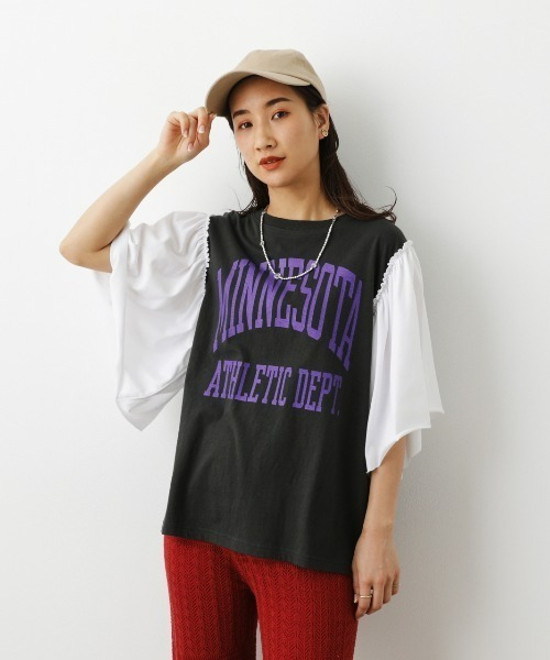 RODEO CROWNS WIDE BOWL（ロデオクラウンズワイドボウル）の「Re likeフレアスリーブトップス（Tシャツ/カットソー・レディース・ブラック/イエロー/ホワイト・FREE）」の4枚目の写真