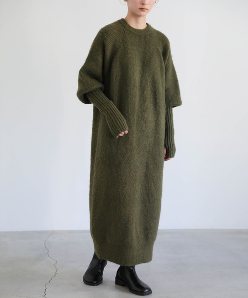 select MOCA（セレクトモカ）の「サムホールロングニットワンピース（ワンピース・レディース・ブラック/ベージュ/カーキ・FREE）」の9枚目の写真