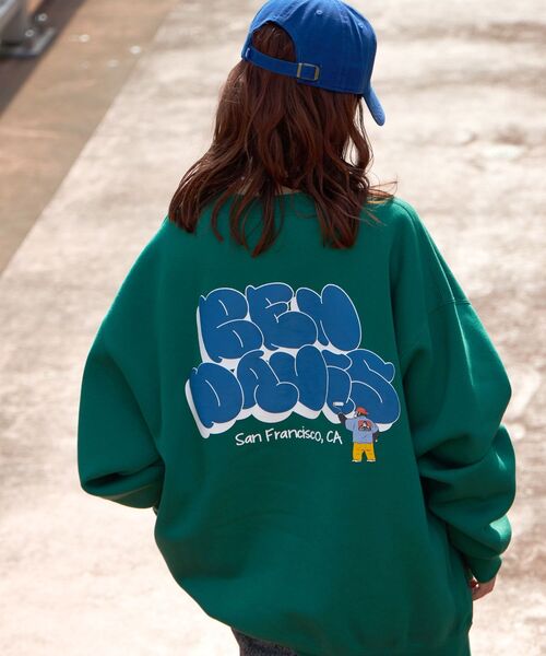 BEN DAVIS/WHITE LABEL(ベンデイビス ホワイトラベル)の「【BEN DAVIS(ベンデイビス)】BUBBLE LOGO CREW NECK SWEAT / ≪NAVAL別注≫ バブルロゴ 発泡 バックプリント クルーネック スウェット(スウェット・メンズ・オフホワイト/グリーン/ブルーグレー/ブラック・X-LARGE/MEDIUM/LARGE)」の4枚目の写真