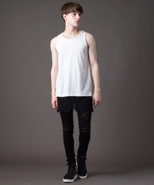 Buffalo Bobs（バッファローボブズ）の「LACE-TANK(レースタンク)レース タンクトップ（タンクトップ・メンズ・ホワイト/ブラック・1-2/2-3）」の3枚目の写真