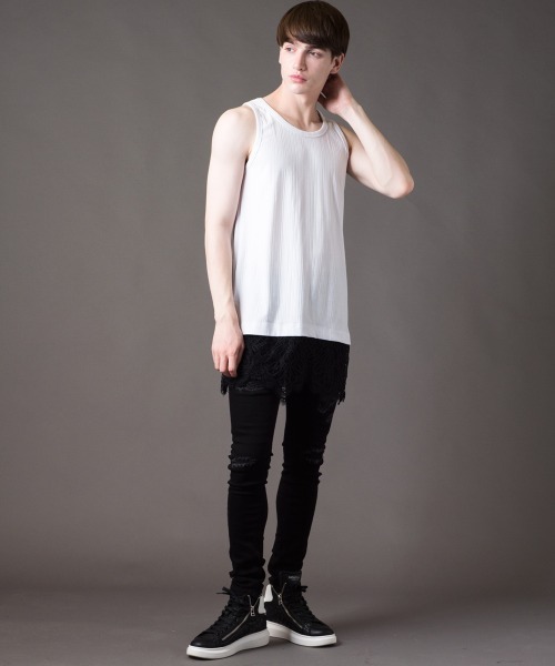 Buffalo Bobs（バッファローボブズ）の「LACE-TANK(レースタンク)レース タンクトップ（タンクトップ・メンズ・ホワイト/ブラック・1-2/2-3）」の5枚目の写真