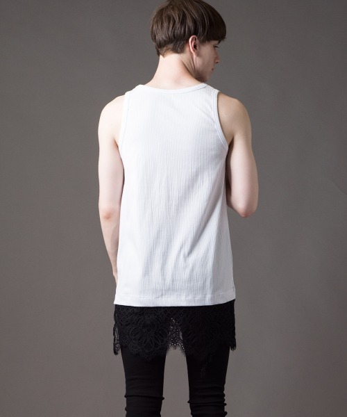 Buffalo Bobs（バッファローボブズ）の「LACE-TANK(レースタンク)レース タンクトップ（タンクトップ・メンズ・ホワイト/ブラック・1-2/2-3）」の8枚目の写真