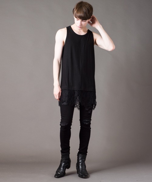 Buffalo Bobs（バッファローボブズ）の「LACE-TANK(レースタンク)レース タンクトップ（タンクトップ・メンズ・ホワイト/ブラック・1-2/2-3）」の9枚目の写真
