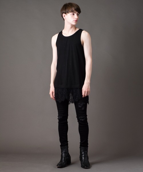 Buffalo Bobs（バッファローボブズ）の「LACE-TANK(レースタンク)レース タンクトップ（タンクトップ・メンズ・ホワイト/ブラック・1-2/2-3）」の11枚目の写真