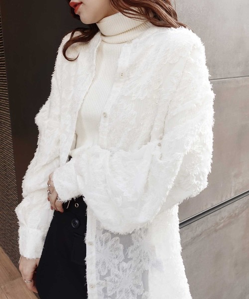 CORNERS(コーナーズ)の「シアーフラワーブラウス(シャツ/ブラウス・レディース・アイボリー/ライトベージュ/ブラック・M)」の1枚目の写真