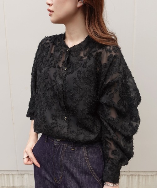 CORNERS(コーナーズ)の「シアーフラワーブラウス(シャツ/ブラウス・レディース・アイボリー/ライトベージュ/ブラック・M)」の8枚目の写真