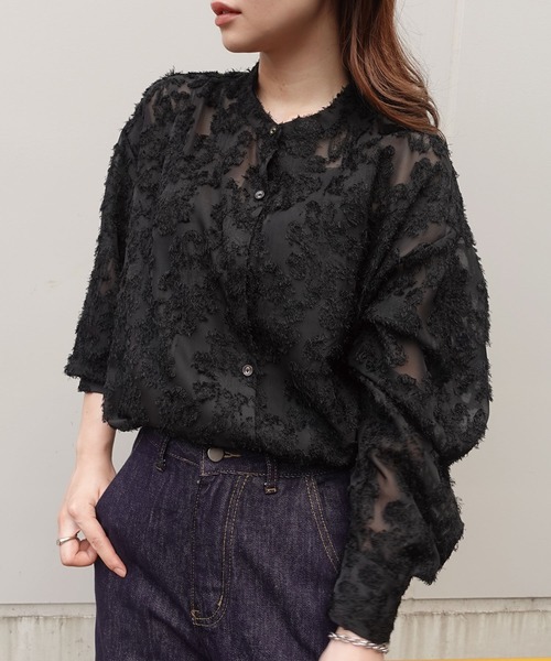 CORNERS(コーナーズ)の「シアーフラワーブラウス(シャツ/ブラウス・レディース・アイボリー/ライトベージュ/ブラック・M)」の9枚目の写真