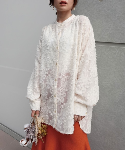 CORNERS(コーナーズ)の「シアーフラワーブラウス(シャツ/ブラウス・レディース・アイボリー/ライトベージュ/ブラック・M)」の11枚目の写真