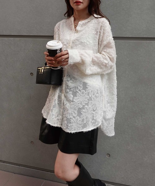 CORNERS(コーナーズ)の「シアーフラワーブラウス(シャツ/ブラウス・レディース・アイボリー/ライトベージュ/ブラック・M)」の15枚目の写真