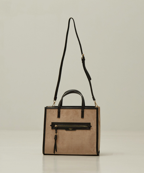 LOWELL things(ロウェル シングス)の「Carre/ファブリックフロントファスナ-2WAY BAG(トートバッグ・レディース・ブラック/ブラウン・フリー)」の7枚目の写真
