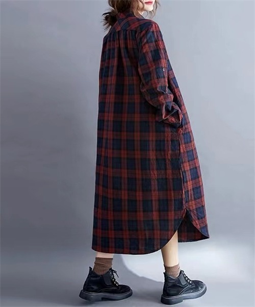 FREE STYLISTS(フリー スタイリスト)の「チェック柄シャツワンピース(シャツワンピース・レディース・グリーン/ボルドー・M/XL/XXL/L)」の13枚目の写真
