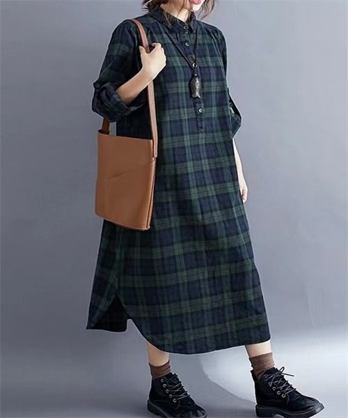 FREE STYLISTS(フリー スタイリスト)の「チェック柄シャツワンピース(シャツワンピース・レディース・グリーン/ボルドー・M/XL/XXL/L)」の8枚目の写真