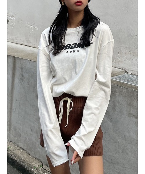 ENVYM（アンビー）の「ダメージロゴＴＥＥ（Tシャツ/カットソー・レディース・ホワイト/ブラック・FREE）」の2枚目の写真