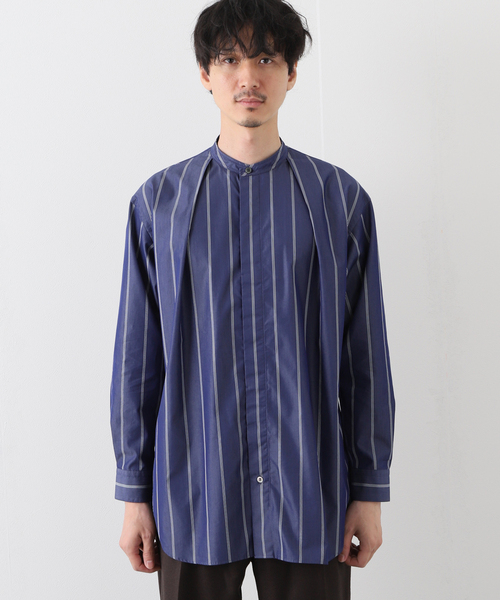 EDIFICE SELECT（エディフィスセレクト）の「【:colon / コロン】フロントプリーツストライプバンドカラーシャツ（シャツ/ブラウス・メンズ・ネイビー・1）」の6枚目の写真