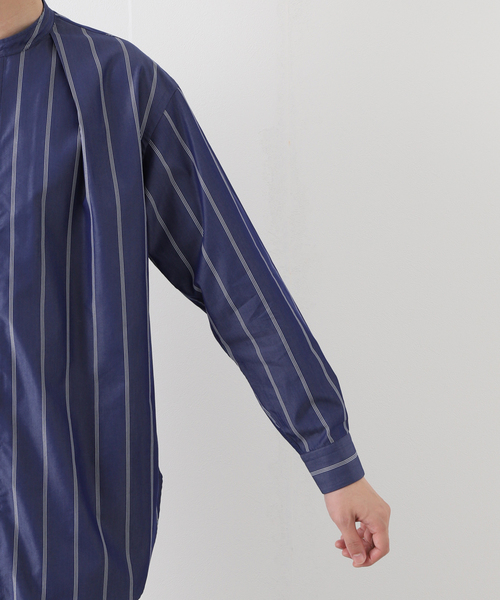 EDIFICE SELECT（エディフィスセレクト）の「【:colon / コロン】フロントプリーツストライプバンドカラーシャツ（シャツ/ブラウス・メンズ・ネイビー・1）」の12枚目の写真