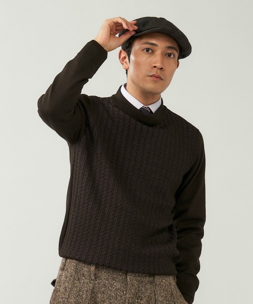 TOKYO SHIRTS(トウキョウシャツ)の「ケーブルプレーティングセーター(ニット/セーター・メンズ・ダークブラウン/ネイビー・LL/M/L)」の1枚目の写真