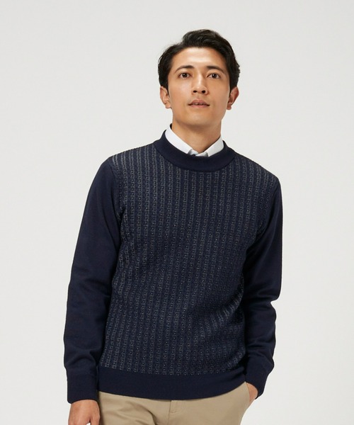 TOKYO SHIRTS(トウキョウシャツ)の「ケーブルプレーティングセーター(ニット/セーター・メンズ・ダークブラウン/ネイビー・LL/M/L)」の2枚目の写真