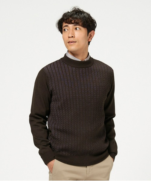 TOKYO SHIRTS(トウキョウシャツ)の「ケーブルプレーティングセーター(ニット/セーター・メンズ・ダークブラウン/ネイビー・LL/M/L)」の6枚目の写真
