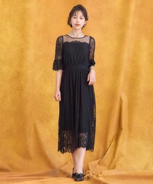 ワンピース ドレス レース チュール フレア Aライン ミモレ丈 パーティードレス 結婚式