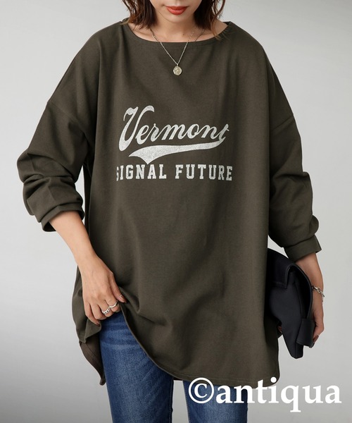antiqua(アンティカ)の「オーガニックコットン100%カジュアルロゴロンT(Tシャツ/カットソー・レディース・ピンク系その他/ネイビー系/ブラック×グレー/ブルー系その他/ベージュ系その他/ブラウン系その他/イエロー×グレー/カーキ系/ホワイト×ブラック/アイボリー系・FREE)」の4枚目の写真