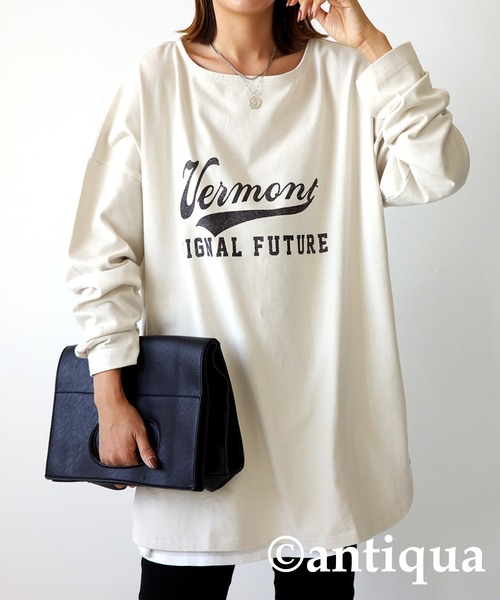 antiqua(アンティカ)の「オーガニックコットン100%カジュアルロゴロンT(Tシャツ/カットソー・レディース・ピンク系その他/ネイビー系/ブラック×グレー/ブルー系その他/ベージュ系その他/ブラウン系その他/イエロー×グレー/カーキ系/ホワイト×ブラック/アイボリー系・FREE)」の5枚目の写真