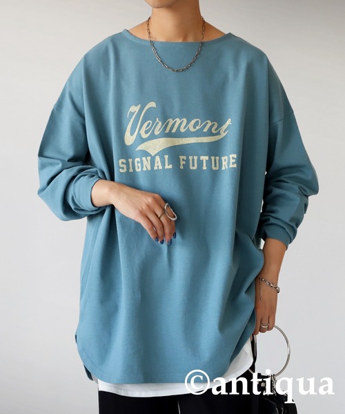 antiqua(アンティカ)の「オーガニックコットン100%カジュアルロゴロンT(Tシャツ/カットソー・レディース・ピンク系その他/ネイビー系/ブラック×グレー/ブルー系その他/ベージュ系その他/ブラウン系その他/イエロー×グレー/カーキ系/ホワイト×ブラック/アイボリー系・FREE)」の7枚目の写真