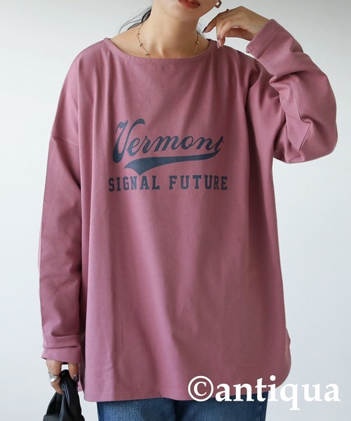 antiqua(アンティカ)の「オーガニックコットン100%カジュアルロゴロンT(Tシャツ/カットソー・レディース・ピンク系その他/ネイビー系/ブラック×グレー/ブルー系その他/ベージュ系その他/ブラウン系その他/イエロー×グレー/カーキ系/ホワイト×ブラック/アイボリー系・FREE)」の10枚目の写真