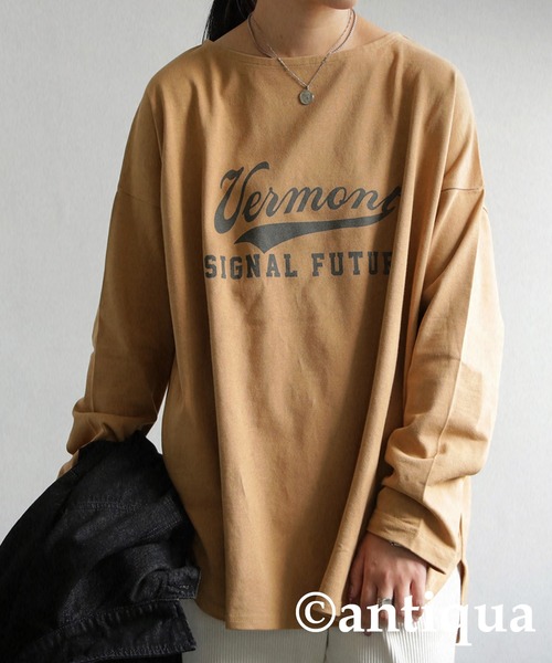 antiqua(アンティカ)の「オーガニックコットン100%カジュアルロゴロンT(Tシャツ/カットソー・レディース・ピンク系その他/ネイビー系/ブラック×グレー/ブルー系その他/ベージュ系その他/ブラウン系その他/イエロー×グレー/カーキ系/ホワイト×ブラック/アイボリー系・FREE)」の9枚目の写真