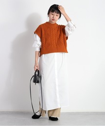 cepo | 【セットアイテム】ケーブルベスト＋バンドカラーワンピース(シャツワンピース)