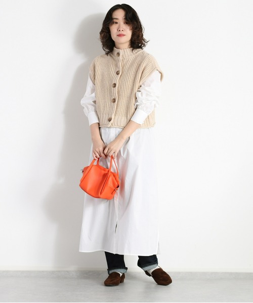 cepo（セポ）の「【セットアイテム】ケーブルベスト＋バンドカラーワンピース（シャツワンピース・レディース・オフホワイト/オレンジ・M）」の12枚目の写真