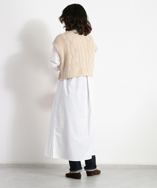 cepo（セポ）の「【セットアイテム】ケーブルベスト＋バンドカラーワンピース（シャツワンピース・レディース・オフホワイト/オレンジ・M）」の15枚目の写真